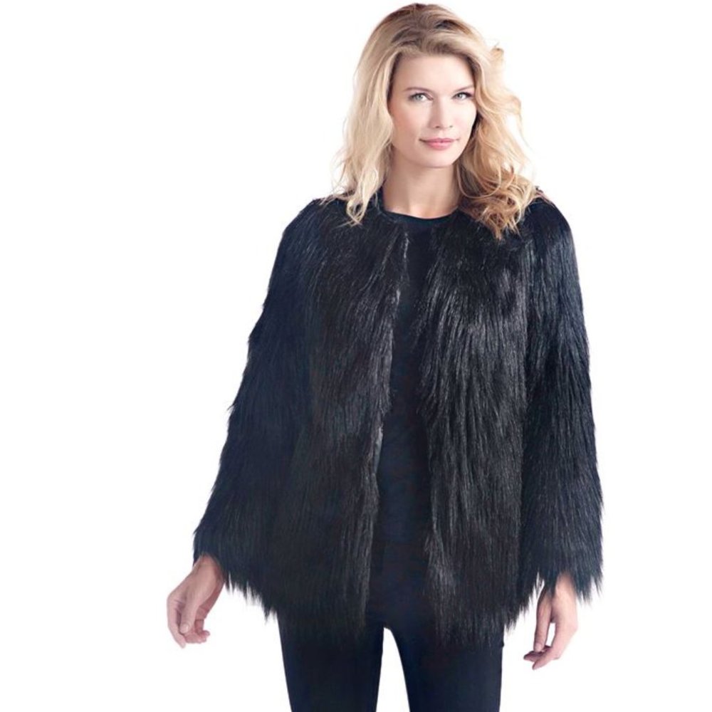 Donna Salyer's Fabulous Furs Black Collarless Coat